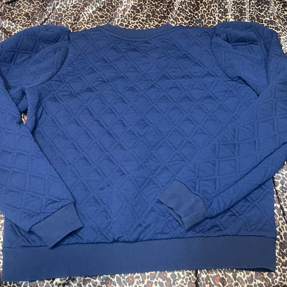 Tuckernuck Quilted Blue Puff Sleeve Sweater - Picture 4 of 11